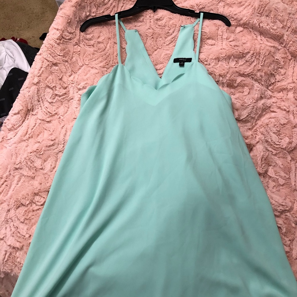 Teal Sleeveless dress with scalloped front